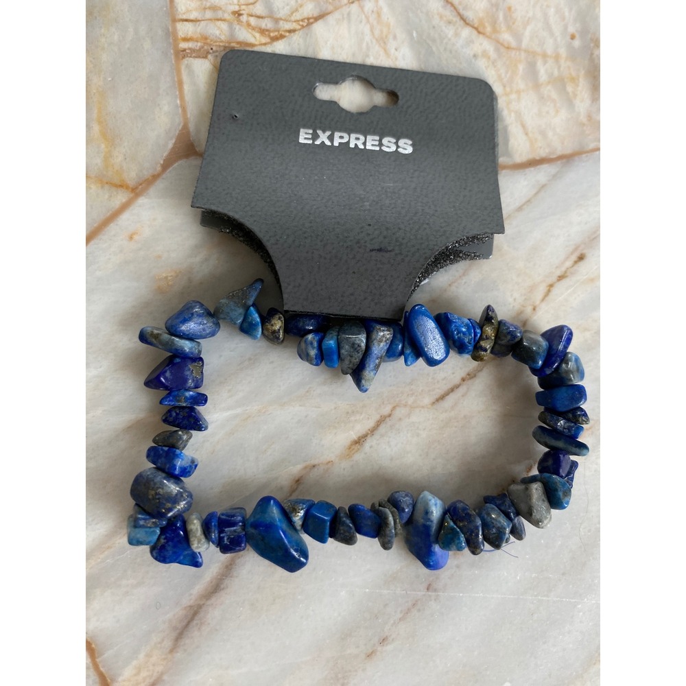 Express Lapis Lazuli Chip Stone Blue Stretch Bracelet New